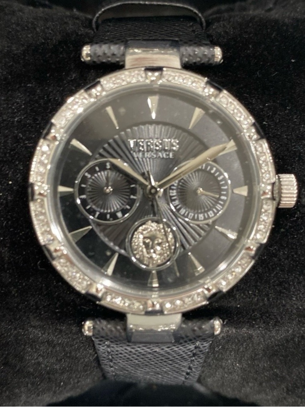 Versus Versace Black and Silver Crystal-Trim Women's Watch